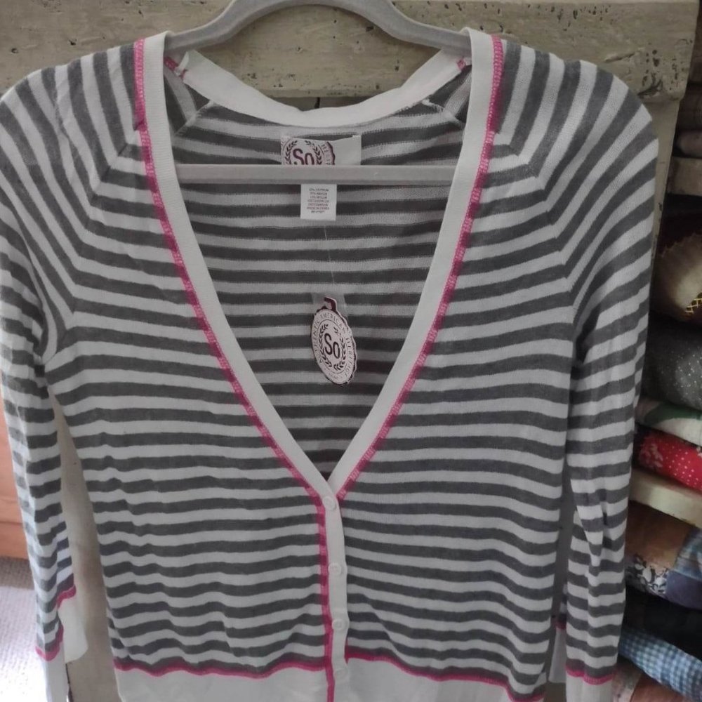 SO Striped Spring Cardigan 3/4 Sleeve NWT